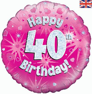 Happy 40th Birthday Pink Helium Filled Foil Balloon