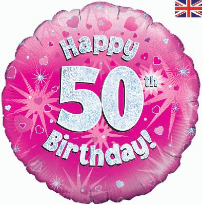 Happy 50th Birthday Pink Helium Filled Foil Balloon