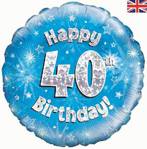 Happy 40th Birthday Blue Helium Filled Foil Balloon