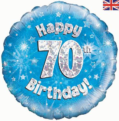 Happy 70th Birthday Blue Helium Filled Foil Balloon