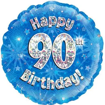 90th Birthday Blue Helium Filled Foil Balloon