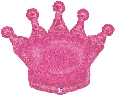 Pink Glittering Crown Helium Filled Supershape Foil Balloon