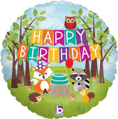 Happy Birthday Woodland Animals Helium Filled Foil Balloon