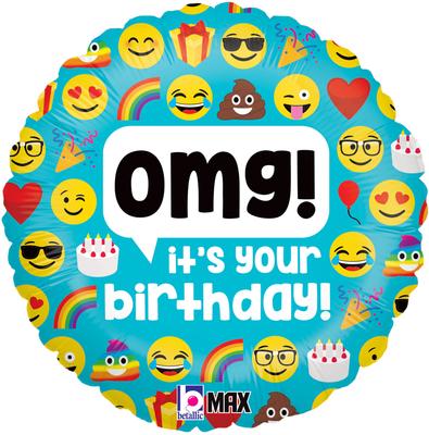 OMG! It's Your Birthday Emoji Helium Filled Foil Balloon