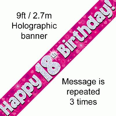 Happy 18th Birthday Pink Holographic Banner