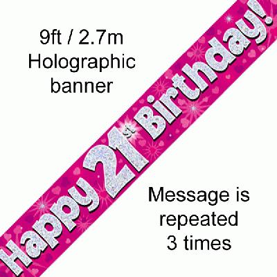 Happy 21st Birthday Pink Holographic Banner