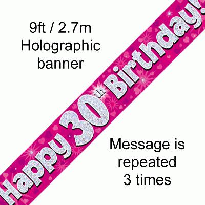 Happy 30th Birthday Pink Holographic Banner