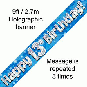 Happy 13th Birthday Blue Holographic Banner