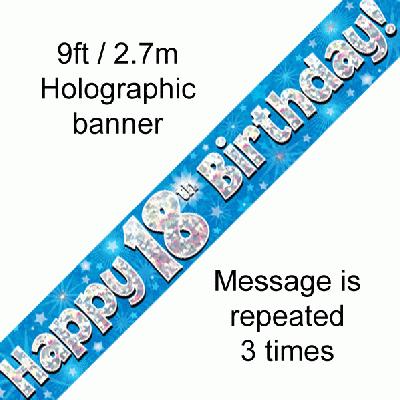 Happy 18th Birthday Blue Holographic Banner