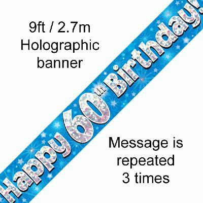 Happy 60th Birthday Blue Holographic Banner