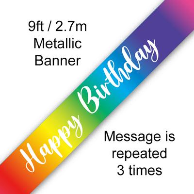 Happy Birthday Rainbow Script Metallic Banner