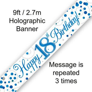Happy 18th Birthday Sparkling Fizz White And Blue Banner