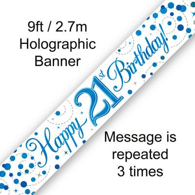 Happy 21st Birthday Sparkling Fizz White And Blue Banner