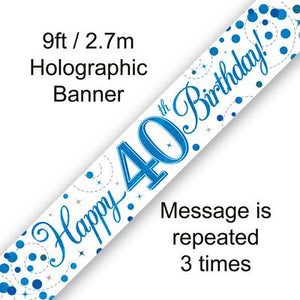 Happy 40th Birthday Sparkling Fizz White And Blue Banner