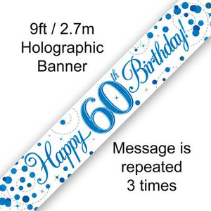 Happy 60th Birthday Sparkling Fizz White And Blue Banner