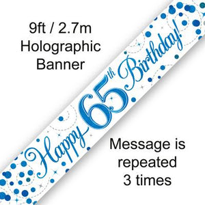 Happy 65th Birthday Sparkling Fizz White And Blue Banner