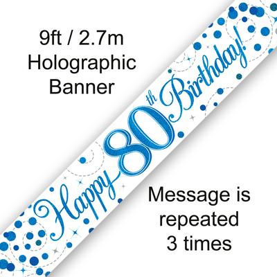 Happy 80th Birthday Sparkling Fizz White And Blue Banner