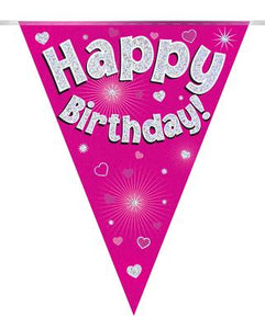 Happy Birthday Pink Holographic Party Bunting