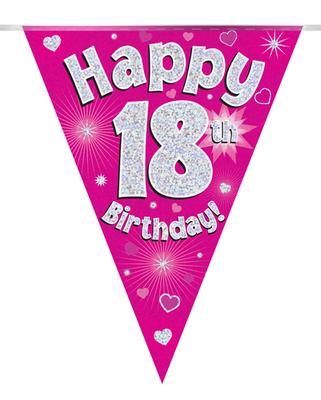 Happy 18th Birthday Pink Holographic Party Bunting