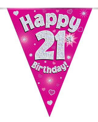 Happy 21st Birthday Pink Holographic Party Bunting