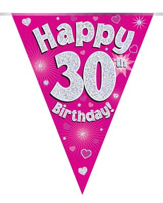 Happy 30th Birthday Pink Holographic Party Bunting