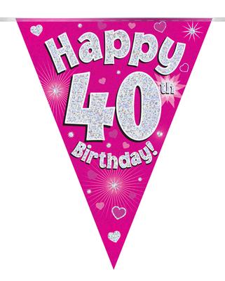 Happy 40th Birthday Pink Holographic Party Bunting