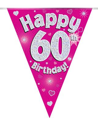 Happy 60th Birthday Pink Holographic Party Bunting