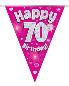 Happy 70th Birthday Pink Holographic Party Bunting