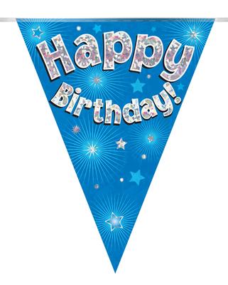 Happy Birthday Blue Holographic Party Bunting
