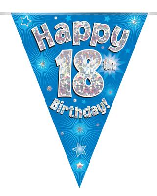 Happy 18th Birthday Blue Holographic Party Bunting