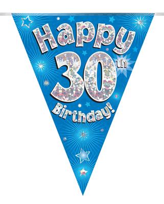 Happy 30th Birthday Blue Holographic Party Bunting