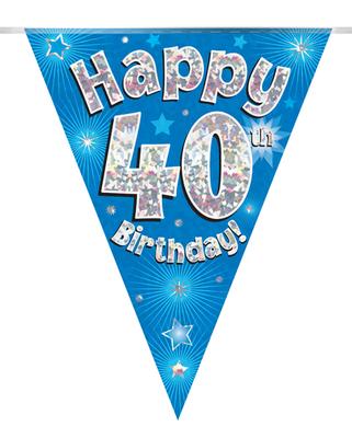 Happy 40th Birthday Blue Holographic Party Bunting