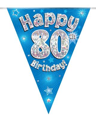 Happy 80th Birthday Blue Holographic Party Bunting