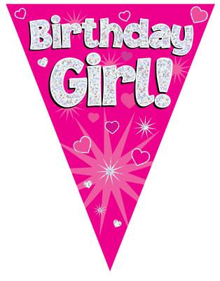 Birthday Girl Pink Holographic Party Bunting