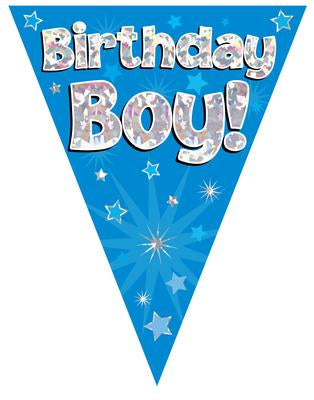 Birthday Boy Blue Holographic Party Bunting