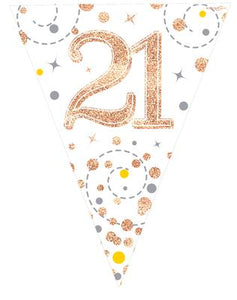 21st Sparkling Fizz White And Rose Gold Party Bunting