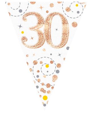 30th Sparkling Fizz White And Rose Gold Party Bunting