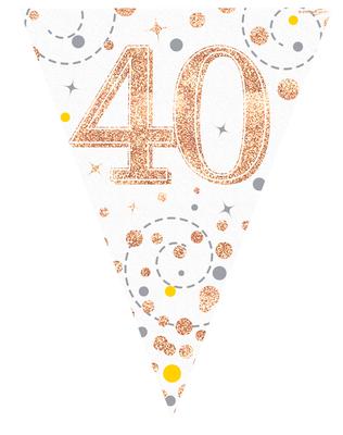 40th Sparkling Fizz White And Rose Gold Party Bunting