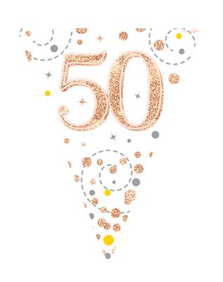 50th Sparkling Fizz White And Rose Gold Party Bunting