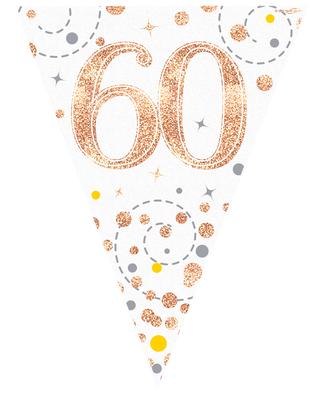 60th Sparkling Fizz White And Rose Gold Party Bunting