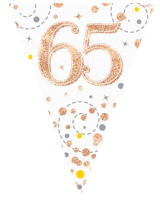 65th Sparkling Fizz White And Rose Gold Party Bunting