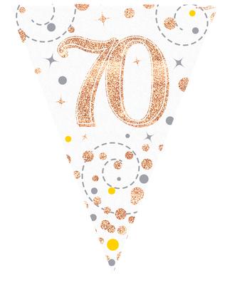 70th Sparkling Fizz White And Rose Gold Party Bunting