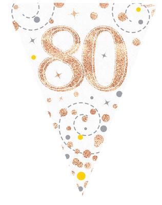 80th Sparkling Fizz White And Rose Gold Party Bunting