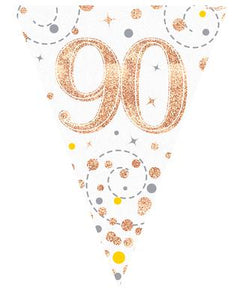 90th Sparkling Fizz White And Rose Gold Party Bunting