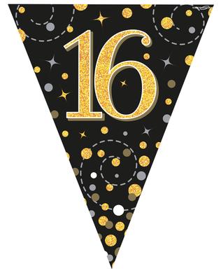 16th Birthday Sparkling Fizz Black And Gold Party Bunting