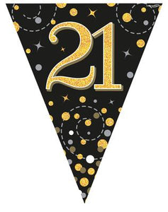 21st Birthday Sparkling Fizz Black And Gold Party Bunting