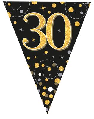 30th Birthday Sparkling Fizz Black And Gold Party Bunting