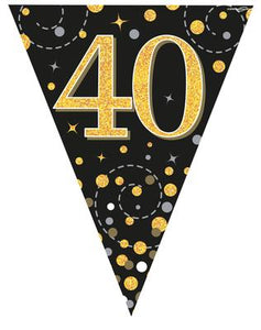 40th Birthday Sparkling Fizz Black And Gold Party Bunting
