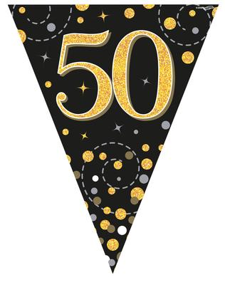 50th Birthday Sparkling Fizz Black And Gold Party Bunting