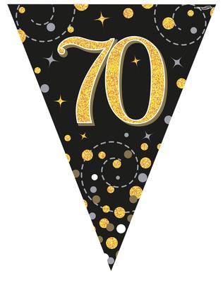 70th Birthday Sparkling Fizz Black And Gold Party Bunting